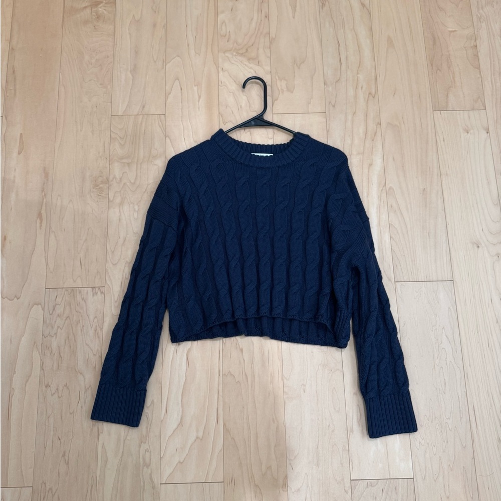 Navy Cable Knit Cropped Sweater